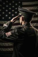 Respect and Honor A Captivating Back View Photography of Military Saluting the USA Flag, a Tribute to Patriotism and Sacrifice photo