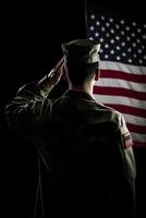 Respect and Honor A Captivating Back View Photography of Military Saluting the USA Flag, a Tribute to Patriotism and Sacrifice photo