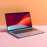 Sleek Laptop Mockup Trendy Background, High Quality and Realistic, Perfect for Marketing photo