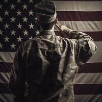 Respect and Honor A Captivating Back View Photography of Military Saluting the USA Flag, a Tribute to Patriotism and Sacrifice photo