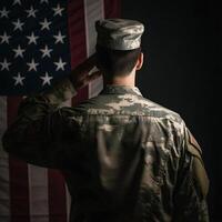 Respect and Honor A Captivating Back View Photography of Military Saluting the USA Flag, a Tribute to Patriotism and Sacrifice photo