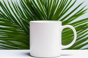 Minimalist White Mug Mockup Clean Desk with Clear Background photo