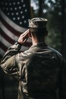 Respect and Honor A Captivating Back View Photography of Military Saluting the USA Flag, a Tribute to Patriotism and Sacrifice photo