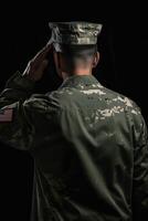 Respect and Honor A Captivating Back View Photography of Military Saluting the USA Flag, a Tribute to Patriotism and Sacrifice photo