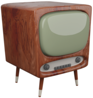 3D illustration render model of old TV in brown wooden case on legs on transparent background png