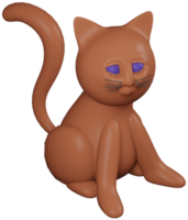 3D illustration render orange animal pet cat made of plasticine on transparent background png