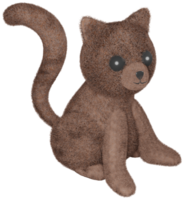 3D illustration render brown character animal pet cat with hair on transparent background png