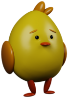 3d Illustration machen Gelb Charakter Küken Hähnchen mit Orange Flügel auf transparent Hintergrund png