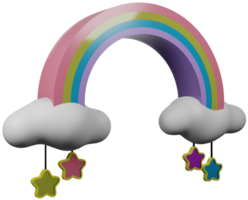 3D illustration render rainbow in clouds toy multicolored on transparent background png