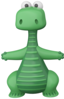 3D illustration render green stylized dinosaur character boy on transparent background png