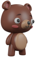 3D illustration render animal brown character bear boy on transparent background png