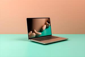 Sleek Laptop Mockup Trendy Background, High Quality and Realistic, Perfect for Marketing photo