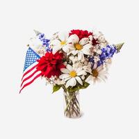 Patriotic Blooms Vibrant American Flag Color Flowers on a White Background with Copy Space photo