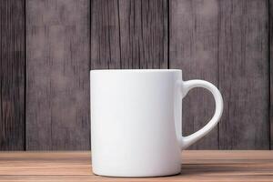 Minimalist White Mug Mockup Clean Desk with Clear Background photo