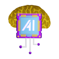 Brain circuit 3d render AI robot icon png