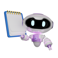 3d render AI robot with blank paper illustration png