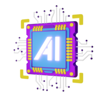 AI processor chip circuit 3d render AI robot icon png