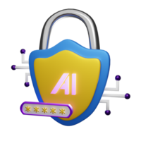 Cyber security 3d render AI robot icon png