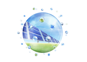 Solar panels, clean energy, protect the environment from a molecular point of view PNG transparent