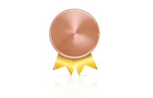 Bronze medal with golden ribbon. Soft shadow. Isolated  PNG transparent