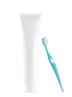 Toothbrush with toothpaste on brush and empty toothpaste tube PNG transparent