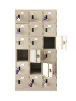 Locker for storing 6 shelves with open lids and lids. isolated  PNG transparent