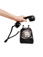 Female hand picking up old phone isolated  PNG transparent