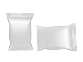 esvaziar branco plástico e prata metálico frustrar envelopes para embalagem Projeto. isolado em branco fundo png transparente