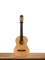 Acoustic guitar on a wooden table PNG transparent