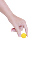 Man's hand holding a gold coin isolated PNG transparent