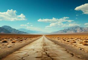 Photo Road Clear Sky Desert Mountains Landscape realistic image, ultra hd, high design very detailed