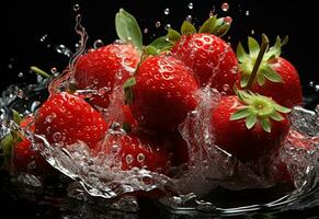 foto de fresas en agua chapoteo