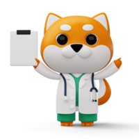 Cute doctor dog, 3d cartoon dog character, 3d rendering png