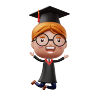 Happy graduation child, kid celebrating graduation, 3d rendering png