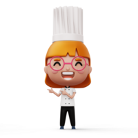 Happy kid chef wearing chef uniform pointing finger, 3d rendering png