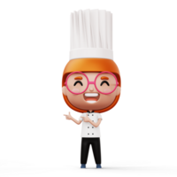 contento niño cocinero vistiendo cocinero uniforme señalando dedo, 3d representación png