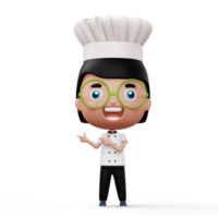 content enfant chef portant chef uniforme montrer du doigt doigt, 3d le rendu png