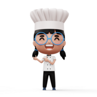 contento niño cocinero vistiendo cocinero uniforme señalando dedo, 3d representación png