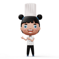 content enfant chef portant chef uniforme montrer du doigt doigt, 3d le rendu png