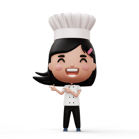 content enfant chef portant chef uniforme montrer du doigt doigt, 3d le rendu png