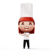 content enfant chef portant chef uniforme montrer du doigt doigt, 3d le rendu png