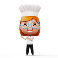 Happy kid chef wearing chef uniform pointing finger, 3d rendering png