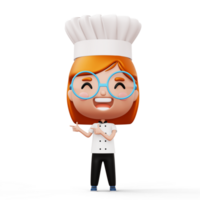 feliz criança chefe de cozinha vestindo chefe de cozinha uniforme apontando dedo, 3d Renderização png