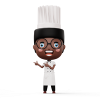 contento niño cocinero vistiendo cocinero uniforme señalando dedo, 3d representación png