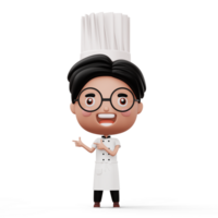 contento niño cocinero vistiendo cocinero uniforme señalando dedo, 3d representación png