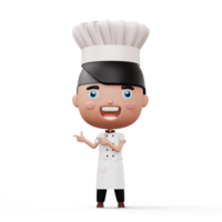 Happy kid chef wearing chef uniform pointing finger, 3d rendering png