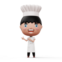 contento niño cocinero vistiendo cocinero uniforme señalando dedo, 3d representación png