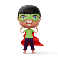 Funny little power superhero child in a hero clothes, hero kid concept, 3d rendering png