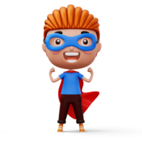 Funny little power superhero child in a hero clothes, hero kid concept, 3d rendering png