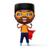 Funny little power superhero child in a hero clothes, hero kid concept, 3d rendering png